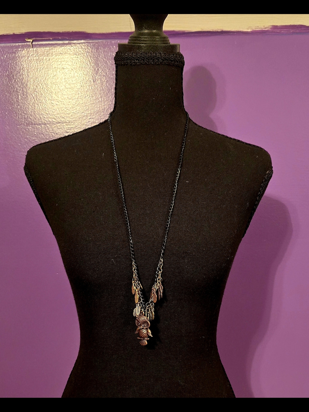 Handmade Copper Owl Leaf Charm Necklace - Women Jewelry image 2
